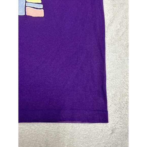 Vintage 90s Beach Palm Trees Single Stitch Puffy Graphic T-Shirt Purple Size XL - Picture 4 of 10